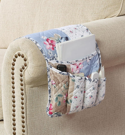 Brilliant Sunshine Burgundy Toile Floral Couch Armrest Cover, 35"×13" | Washable Magazine Holder, Armrest Organizer & Caddy on Sofa, Recliner, Armchair, Storage for Remote Controls, Phone, iPad