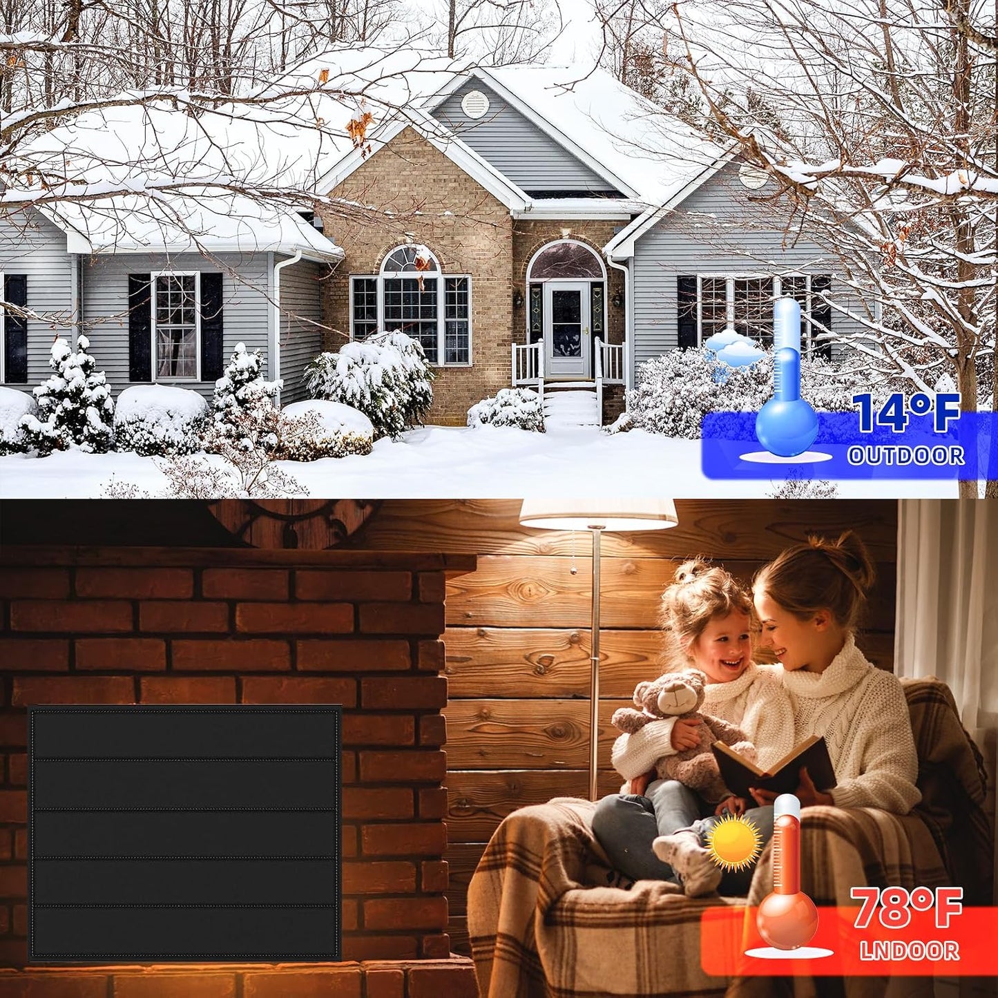 36"×27" Magnent Fireplace Cover,Fireplace Blocker Blanket for Stop Heat Loss and Save Enegry,Indoor Fireplace Draft Stopper with Built-in 12 Strong Magnet for Iron Fireplace Frame
