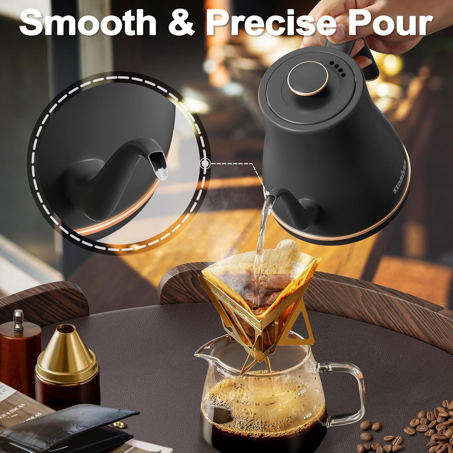 Stariver Gooseneck Electric Kettle, 0.8L Electric Tea Kettle | BPA-free Stainless Steel, Auto Shut-off & Boil-dry Protection, One-touch Fast Boiling, for Pour Over Coffee, Tea, Hot Water