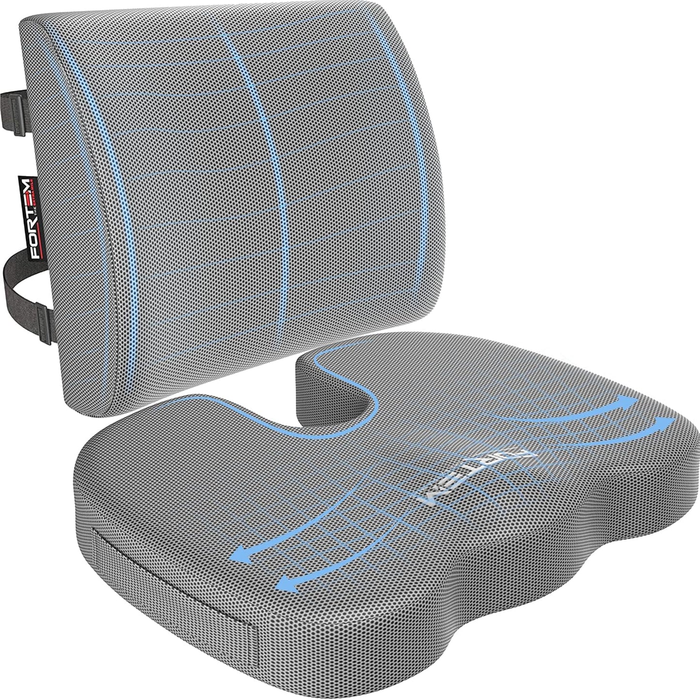 FORTEM Seat Cushion, Office Chair Cushion, Lumbar Support Pillow for Office Chair, Memory Foam Car Seat Cushions, Sciatica Coccyx Tailbone Pain Relief, Cushions for Back Support, Washable, Non Slip