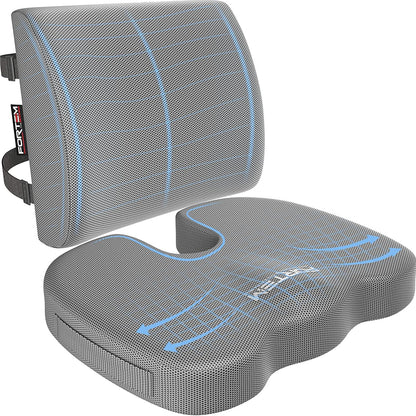 FORTEM Seat Cushion, Office Chair Cushion, Lumbar Support Pillow for Office Chair, Memory Foam Car Seat Cushions, Sciatica Coccyx Tailbone Pain Relief, Cushions for Back Support, Washable, Non Slip