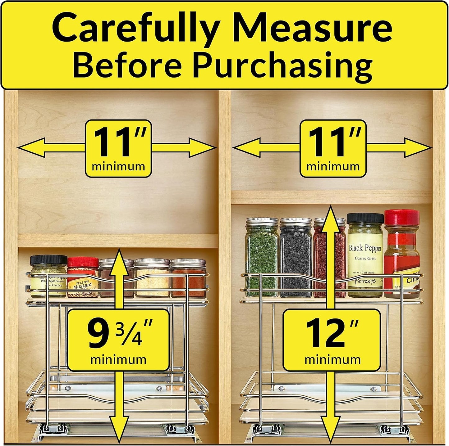 LYNK PROFESSIONAL® Pull Out Spice Organization for Cabinets - 4-3/8 inch Wide – Spice Rack for Inside Cabinets, Slide Out Spice Rack Organizer for cabinet – Pull Out Spice Rack, Sliding 2 Tier Chrome