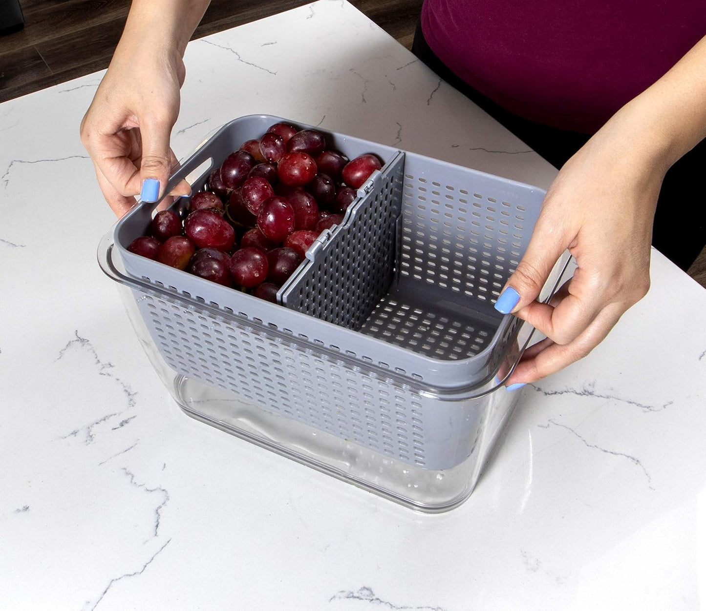 Kitchen Spaces Stackable Fridge Storage Colander Containers, Variety Pack | 3 Sizes to Store Fresh Produce, Organize Washed Fruits and Veggies, Snap and Seal Lids with Adjustable Vents, Hand Wash Only