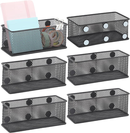 Magnetic Pencil Holder Set of 3 - Black Wire Mesh Storage Baskets Organizer with Strong Magnets - Perfect for Whiteboard, Refrigerator and Locker Accessories