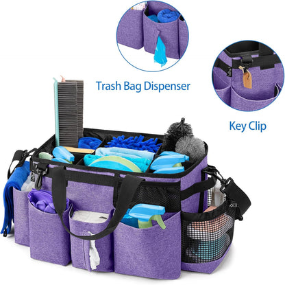 LoDrid Wearable Cleaning Caddy Bag with 4 Foldable Dividers, Black | Cleaning Supply Organizer with Shoulder Strap and Side Handles for Cleaners & Housekeepers