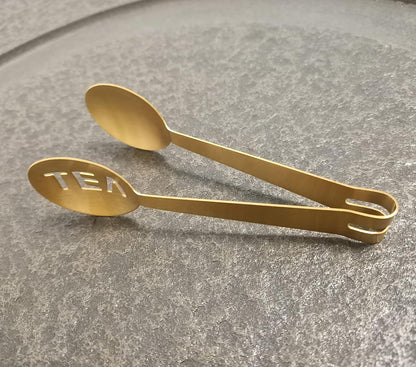 Golden Tea Bag Squeezer (Pack of 2), Stainless Steel Oval Tea Bag Squeezer Tongs, Tea Filter Clamp Tea Strainer Holder Clip, Suitable for Gripping Ice Cube, Sugar and Lemon Slice