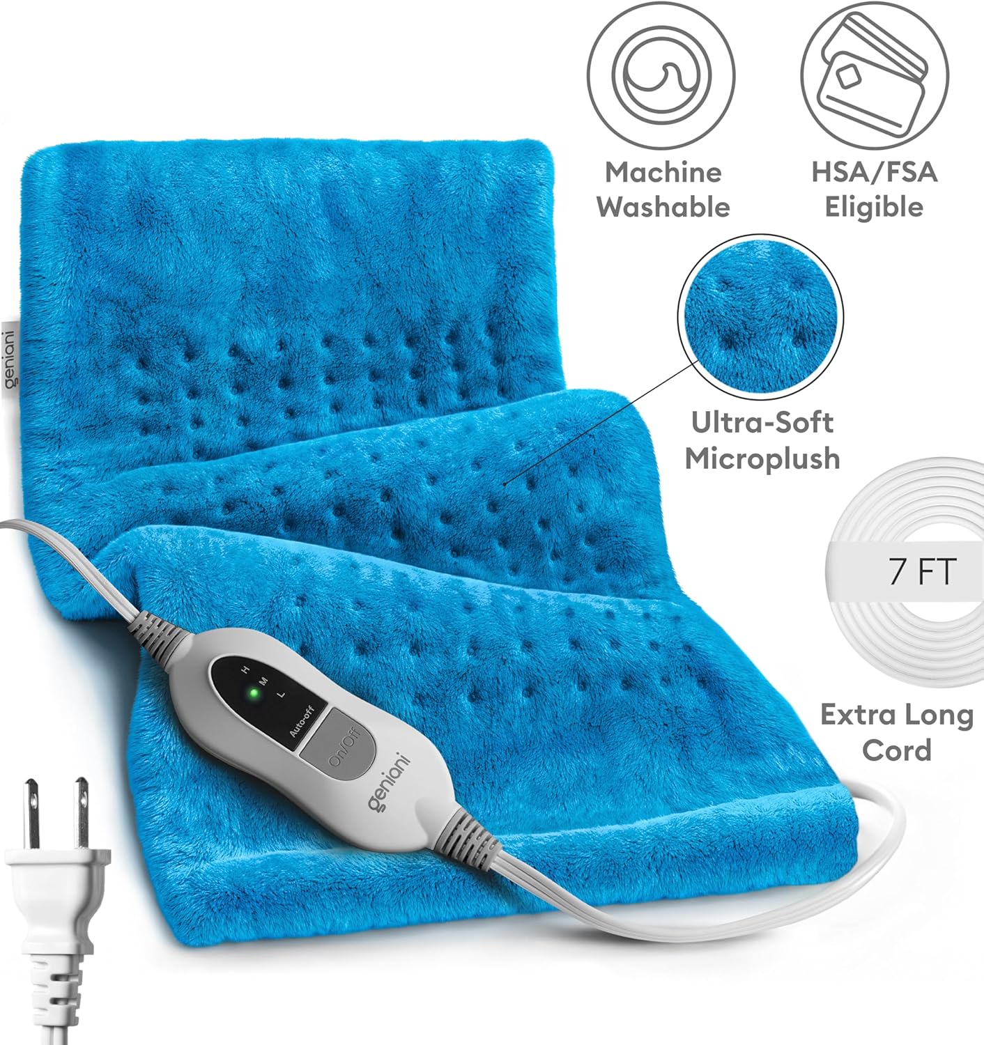 GENIANI Back Pain & Relaxation Gifts for Women – Electric Heating Pad for Back, Neck & Shoulders, Soft Microplush Electric Throw Heating Pad for Period Comfort, Fast Heating, Auto Shut Off, 12"x24"