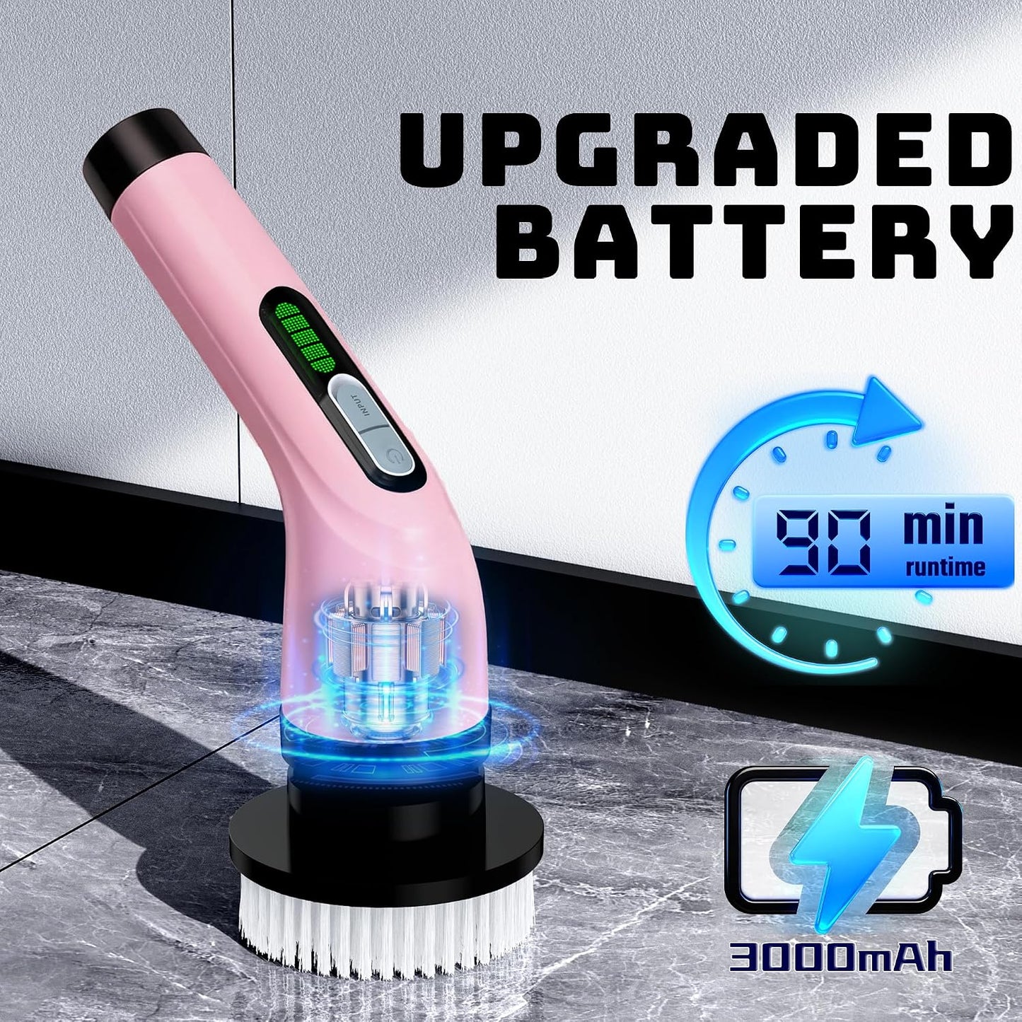 Electric Spin Scrubber for Bathroom: Shower Cleaner Brush with Long Handle (White1)