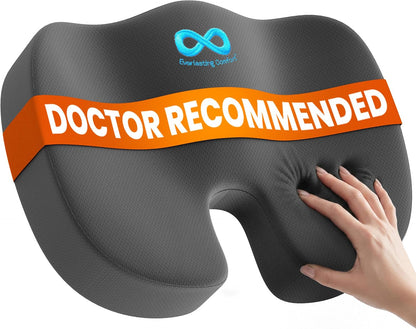 Everlasting Comfort Doctor Recommended Memory Foam Seat Cushion for Office Chairs & Car - Ergonomic Office Desk Accessories - Cushions for Tailbone Pain Relief, Sciatica (Black, Large)