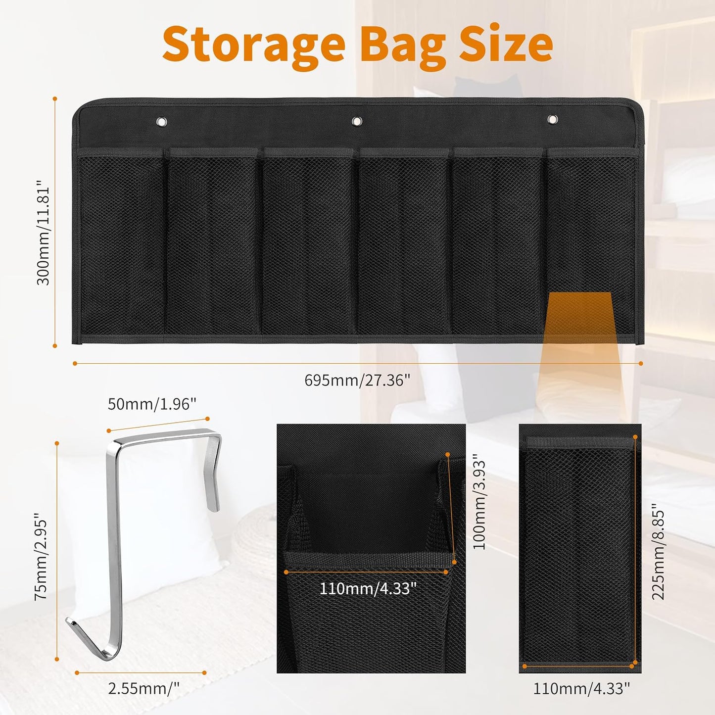 RVZONE RV Shoe Pockets 6 Large Pockets Heavy Hanging Bedside Storage Organizer with Sturdy Hooks for Shoes, Toys and Tools