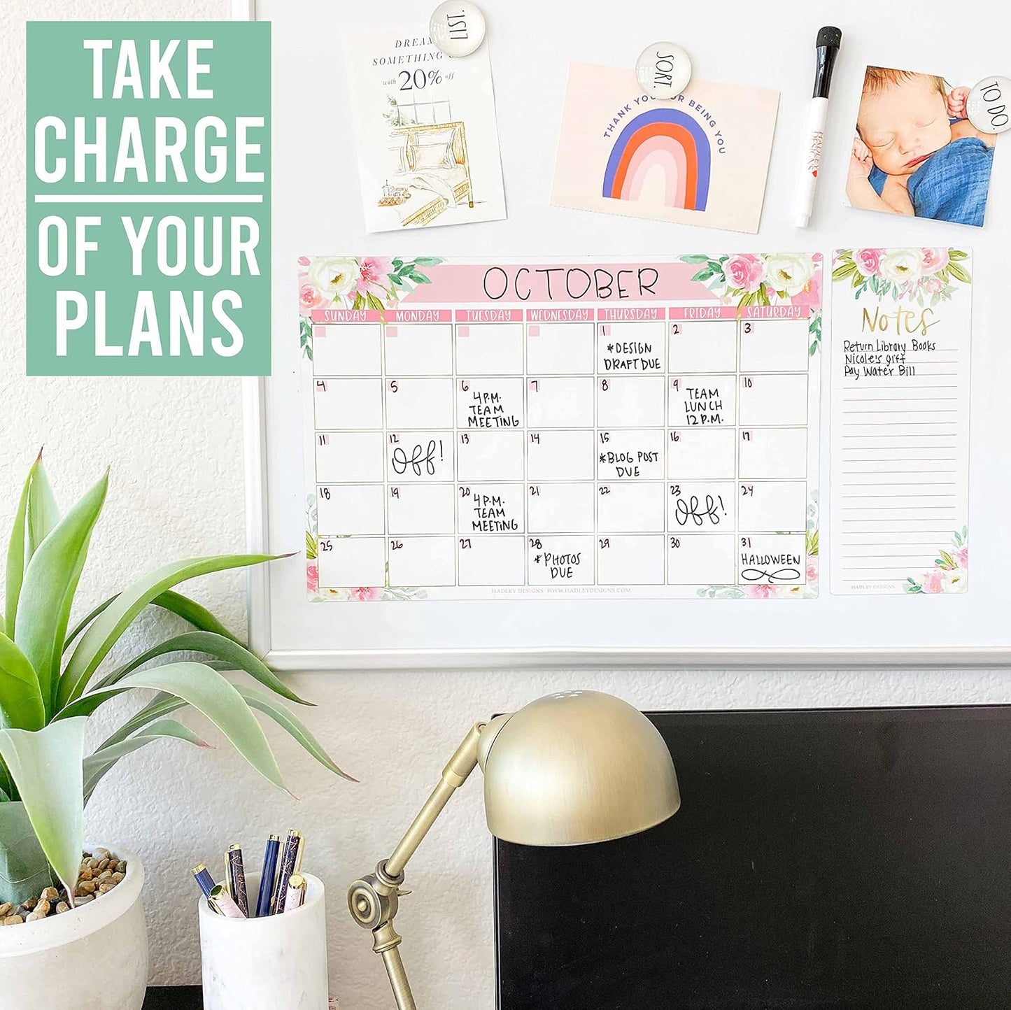 Hadley Designs Magnetic Calendar for Refrigerator - Kraft White Magnetic Dry Erase Calendar, Dry Erase Calendars for Wall, Magnet Fridge Calendars, Notepad for Fridge with Magnet