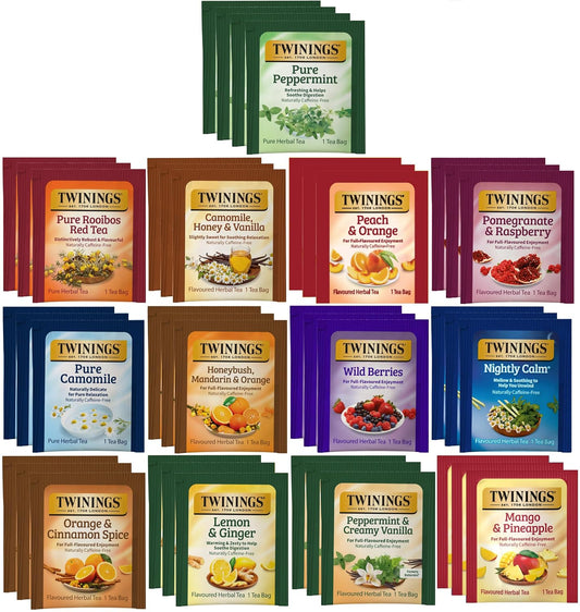 Twinings Assorted Herbal, Naturally Caffeine-Free Tea Bag Sampler, 40 Count