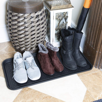 Ottomanson Indoor/Outdoor Boot Tray Non-Slip Doormat Modern Entryway Mat for Entryway Patio Backyard Garage, 18" x 28", Black