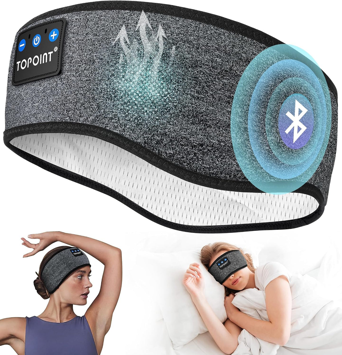 Sleep Headphones Headband Bluetooth 5.4, TOPOINT Sports Headband Earphones Sleeping Bluetooth Wireless with USB C for Women Men Sports Gifts Workout Jogging Yoga Insomnia Air Travel Meditation