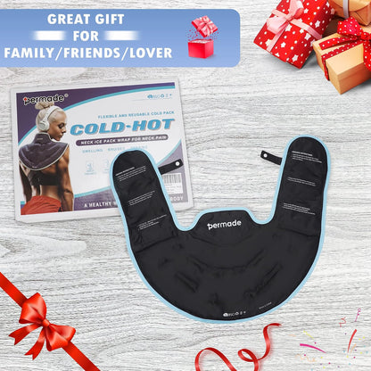 Neck Shoulder Ice Pack, Hot or Cold Therapy Compression Wrap for Neck, Reusable Flexible Gel Ice Pack Wrap for Injuries, Large Upper Back Cold Pack Wrap for Swelling, Bruises, Sprain, Surgery