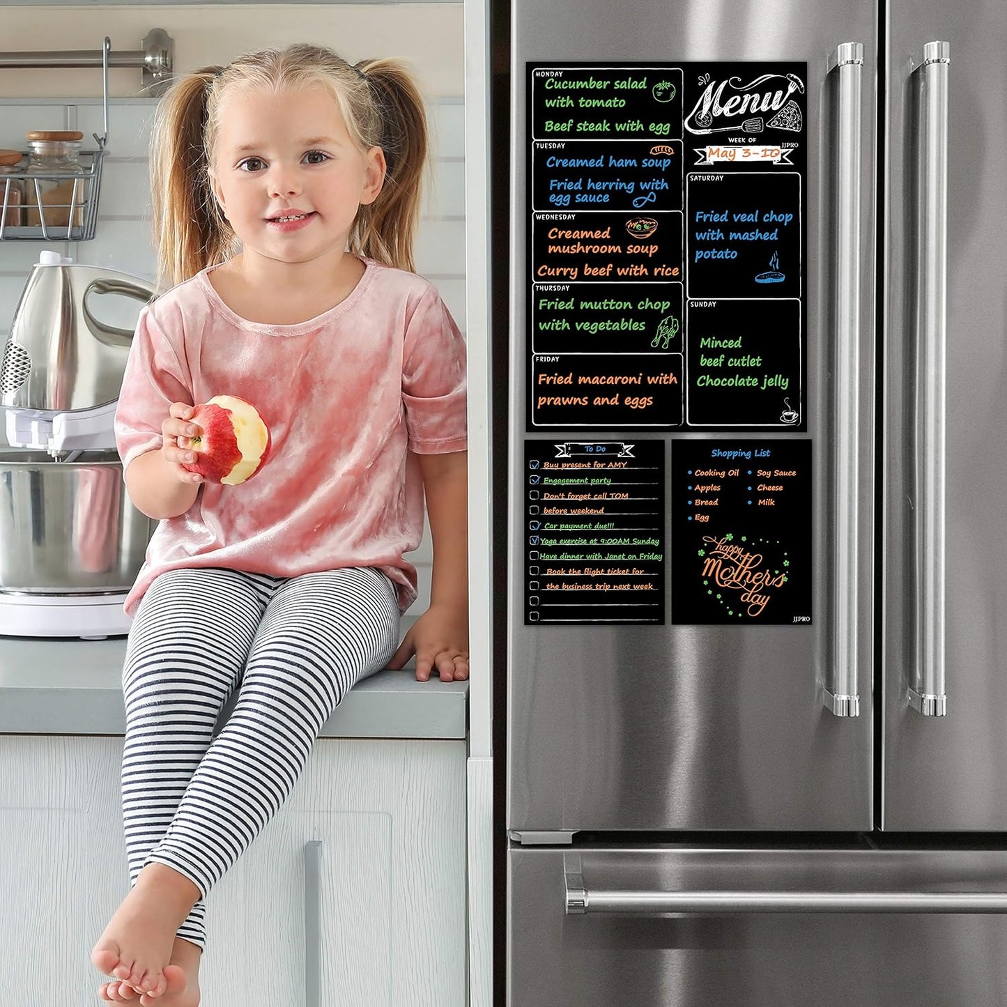 JJPRO Magnetic Dry Erase Meal Planning Whiteboard for Refrigerator-One 14.5x11 Weekly Menu Board and Two Notes Whiteboard for Kitchen Fridge-Refrigerator Organizer with Meal Planner Boards