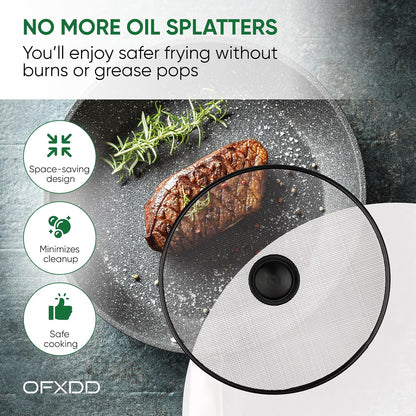 Splatter Screen for Frying Pans - Set Of 2: 10", 10" - Kitchen Ultimate Grease Protection Mesh for Skillet - Bacon Oil Catcher Guard for Pan