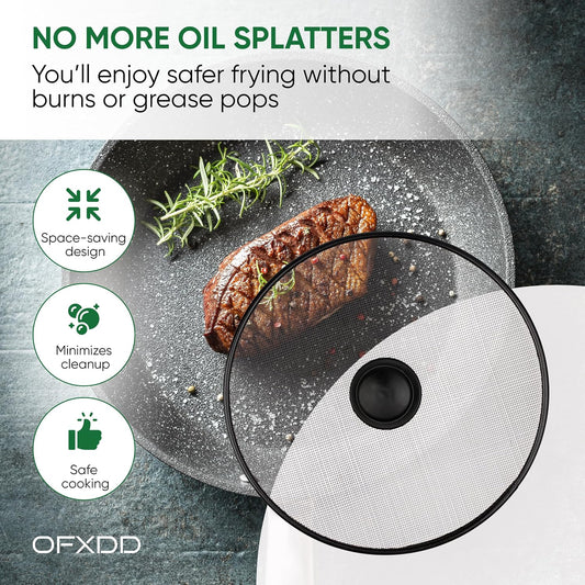 Splatter Screen for Frying Pans - Set Of 2: 10", 10" - Kitchen Ultimate Grease Protection Mesh for Skillet - Bacon Oil Catcher Guard for Pan