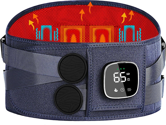 Cordless Heating Pad for Back Pain Relief with Massager, Wearable Portable Back Heating Pad with 3 Heat, 5 Vibration, Timer, Rechargeable Back Brace 47-60", 3 Ways to Power, Gift for Mom Women Men