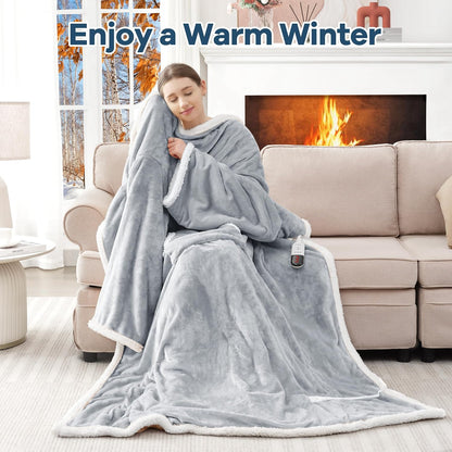 MAXEVE Heated Wearable Blanket with Foot Pocket & Sleeves Electric Snuggle