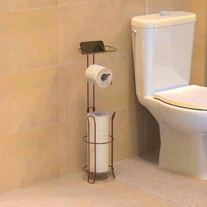 Simple Houseware English Style Toilet Paper Stand Holder w/Woodtop, Bronze | 4 Paper Rolls, 8.5" x 8.75" x 29.2"