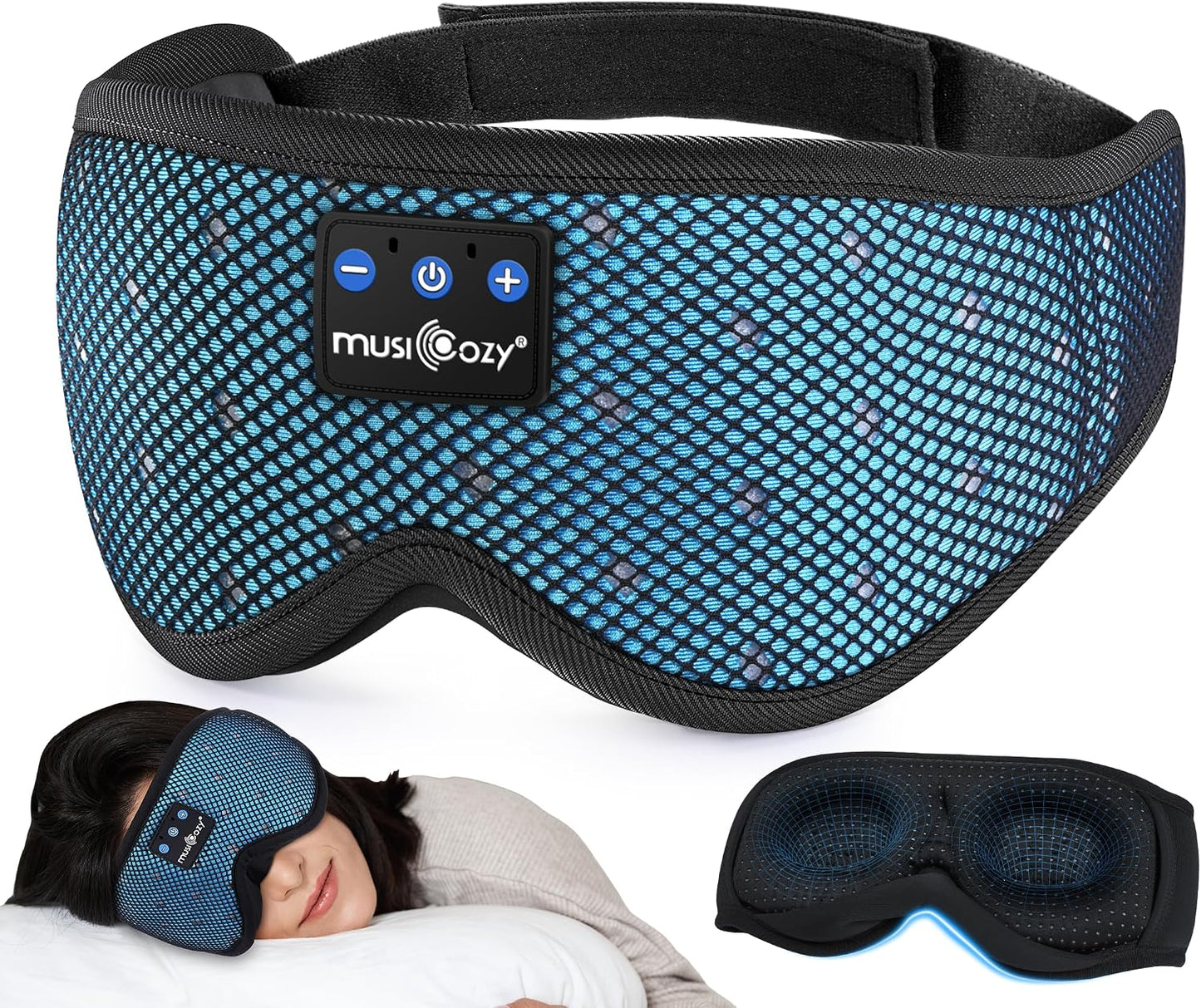 MUSICOZY Breathable Bluetooth Sleep Mask Headphones for Sleeping | Mesh Sleep Mask With Bluetooth 5.4 Audio, Soft Fabric And Comfortable Fit for Side Sleepers, Travel, Meditation and Rest