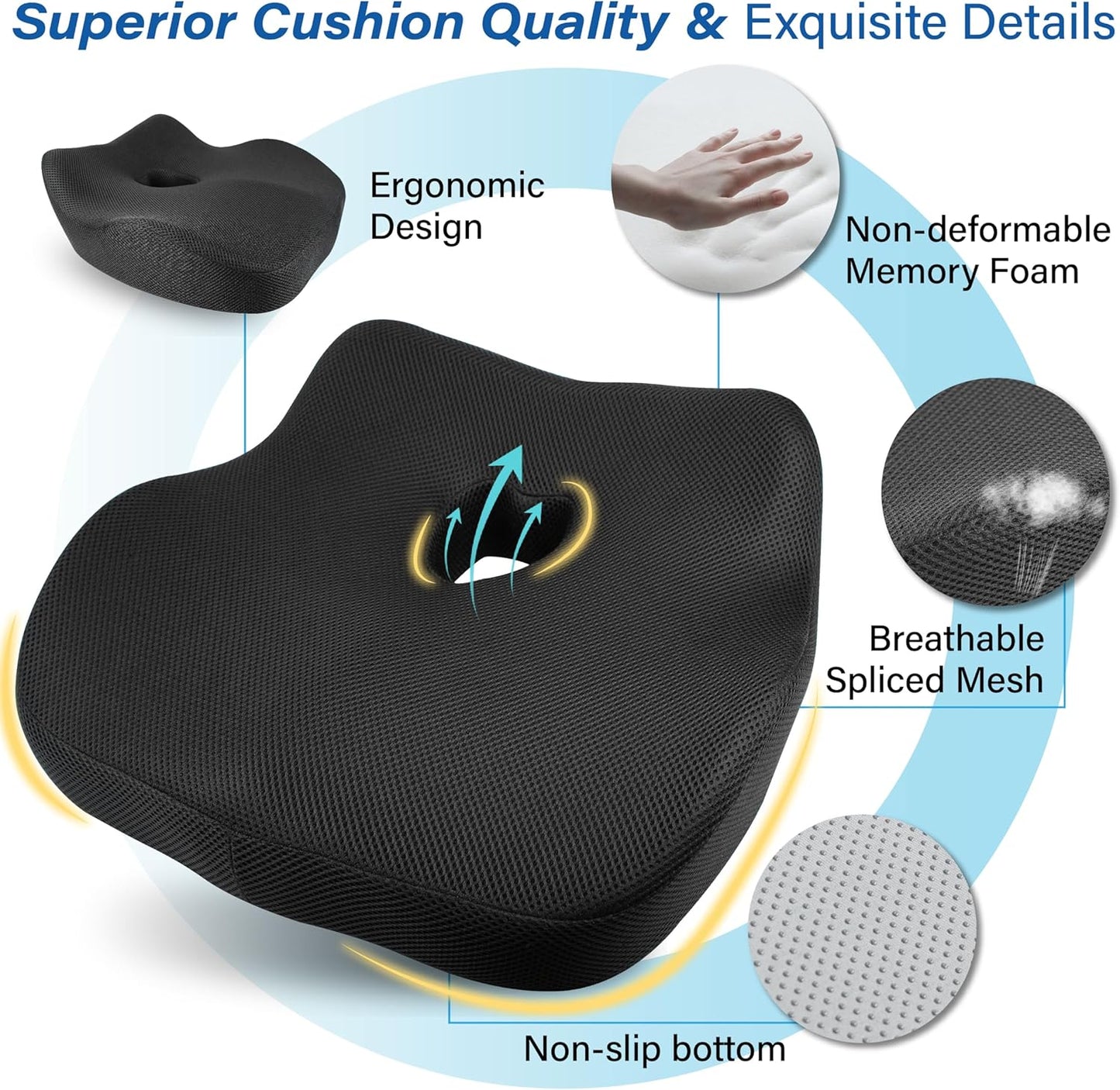 Allaboutsla Car Seat Cushion for Driving, Car Seat Pillow for Short Drivers | Ergonomic Memory Foam Seat Cushion for Pain Relief, Adult Booster Seat for Car, Butt Cushion for Car, Truck, Office, B&G