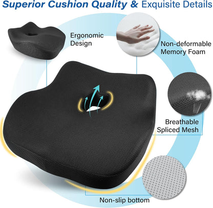Allaboutsla Car Seat Cushion for Driving, Car Seat Pillow for Short Drivers | Ergonomic Memory Foam Seat Cushion for Pain Relief, Adult Booster Seat for Car, Butt Cushion for Car, Truck, Office, B&G