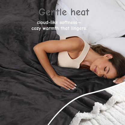 Soypipo Electric Heated Throw Blanket 50"x60", Faux Fur Plush with 4 Heat Settings & 2/4/8/10H Auto Shut-Off, Overheat Protection, Machine Washable, for Office & Chair, Dark Grey