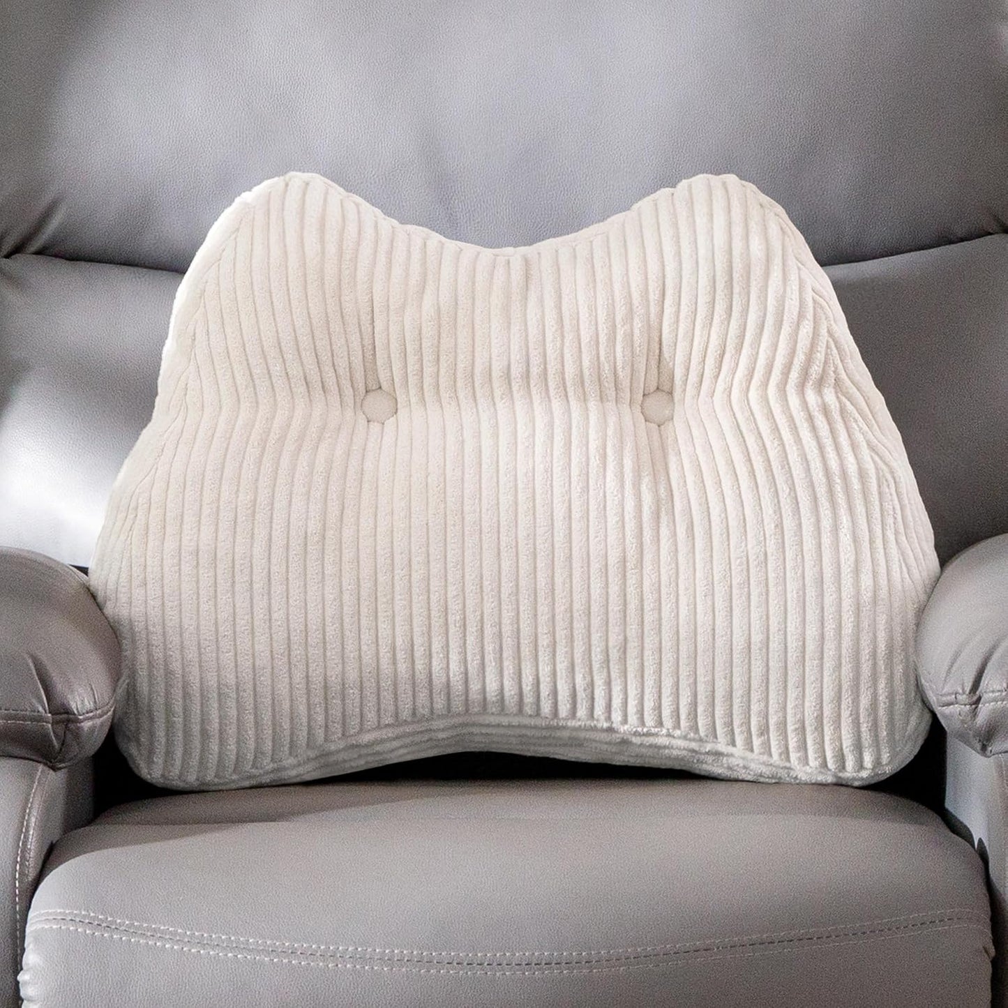 Lumbar Support Pillow for Recliner Chair/Accent Chair/Couch/Office Chair, Tufted Corduroy Back Support Cushion for Elderly, M-Shaped Recliner Cushions for Back Rest, Pain Relief, Reading, Dark Grey