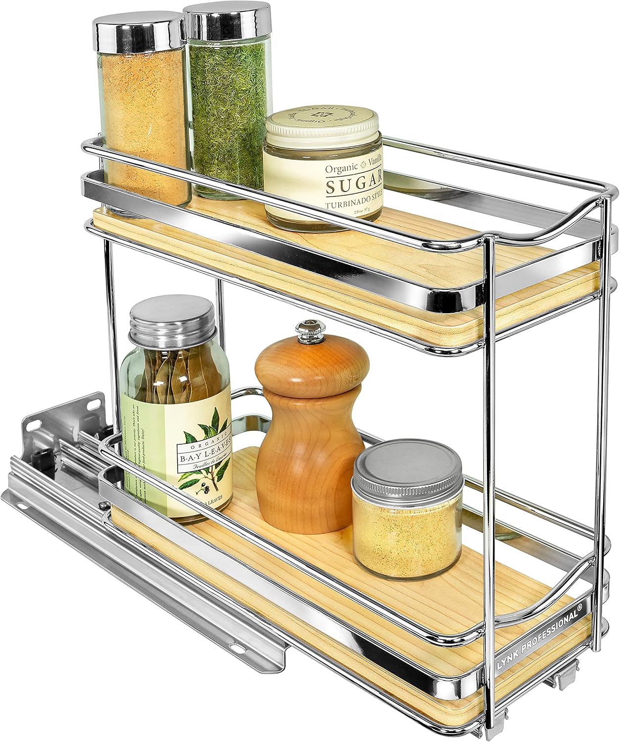 LYNK PROFESSIONAL® Pull Out Spice Organization for Cabinets - 4-3/8 inch Wide – Spice Rack for Inside Cabinets, Slide Out Spice Rack Organizer for cabinet – Pull Out Spice Rack, Sliding 2 Tier Chrome
