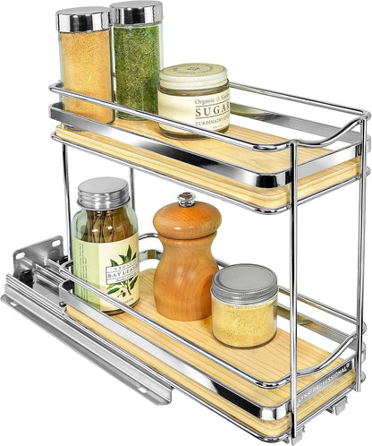 LYNK PROFESSIONAL® Pull Out Spice Organization for Cabinets - 4-3/8 inch Wide – Spice Rack for Inside Cabinets, Slide Out Spice Rack Organizer for cabinet – Pull Out Spice Rack, Sliding 2 Tier Chrome