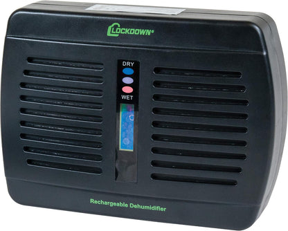 Lockdown Rechargeable/Renewable Dehumidifier with Compact, Cordless, Non-Toxic Design and Battery Level Indicator for Humidity Control in Gun Safe