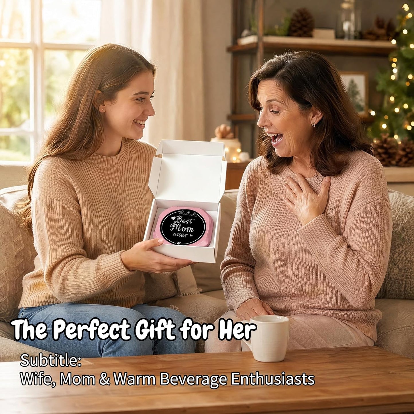 Coffee Mug Warmer with Timer for Desk, Auto Shut Off, Pink | 40W Fast Warmer & 3 Temp; Smart 1-12H Timer & Auto Shut-Off; Compact Pink Hot Plate for Desk; Ideal Gift for Mom & Wife