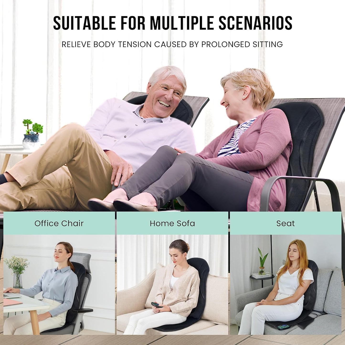 Snailax Vibration Back Massager with Heat, Seat Massager with 8 Vibrating Motors & 5 Modes, Chair Massage Cushion, Massage Pad for Sofa, Recliner, Chair, Home, Office, Gifts for Parents