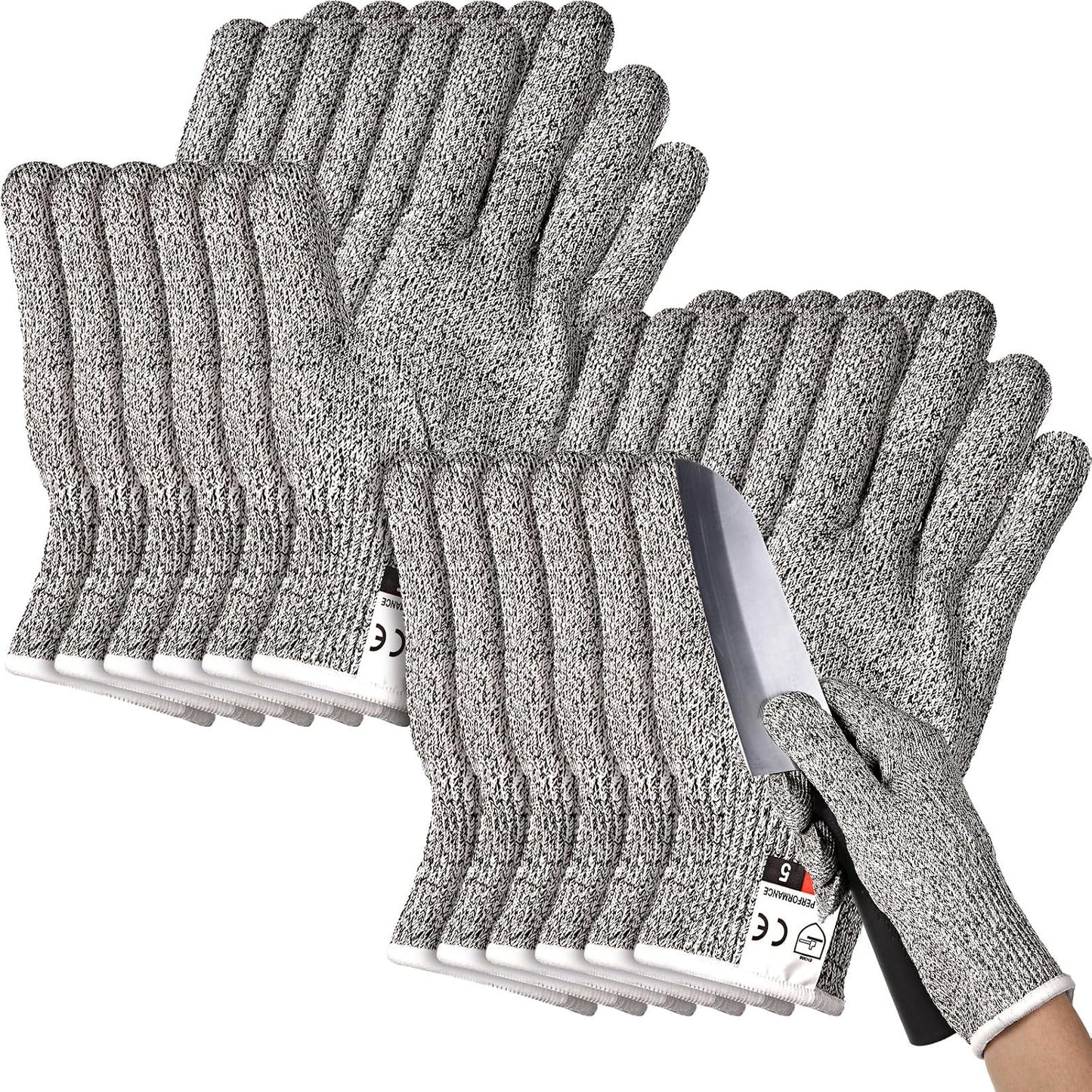 Potchen 15 Pairs Cut Resistant Gloves Level 5 Protection Cutting Safety Kitchen Anti Cut Gloves for Kitchen Fish and More (Medium)