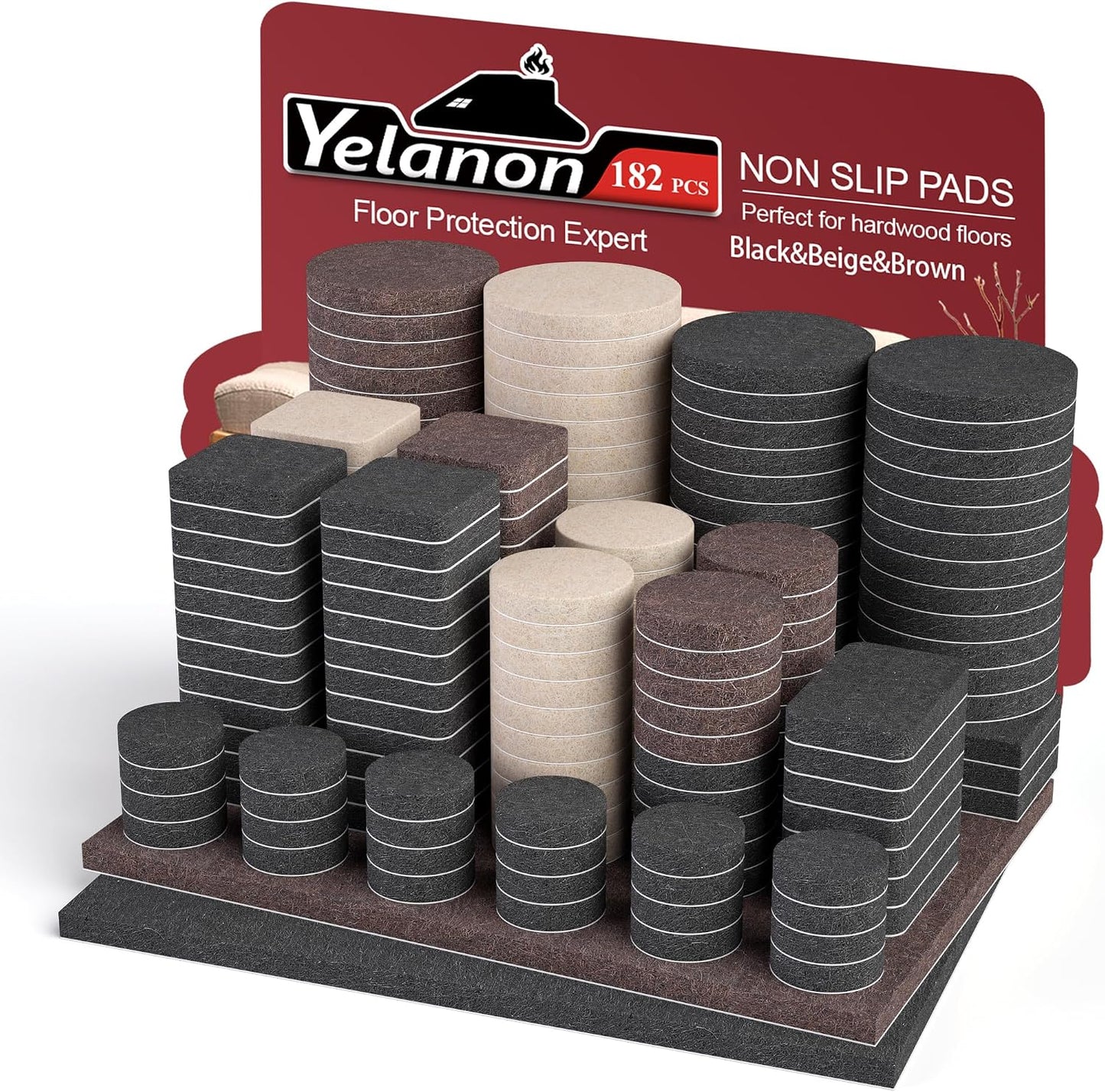 Felt Furniture Pads -182 Pcs Premium Felt Pads for Chair Legs Furniture, Floor Protectors for Hardwood Floors, Black