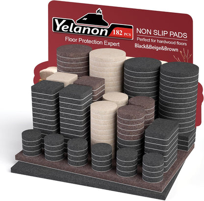 Felt Furniture Pads -182 Pcs Premium Felt Pads for Chair Legs Furniture, Floor Protectors for Hardwood Floors, Black