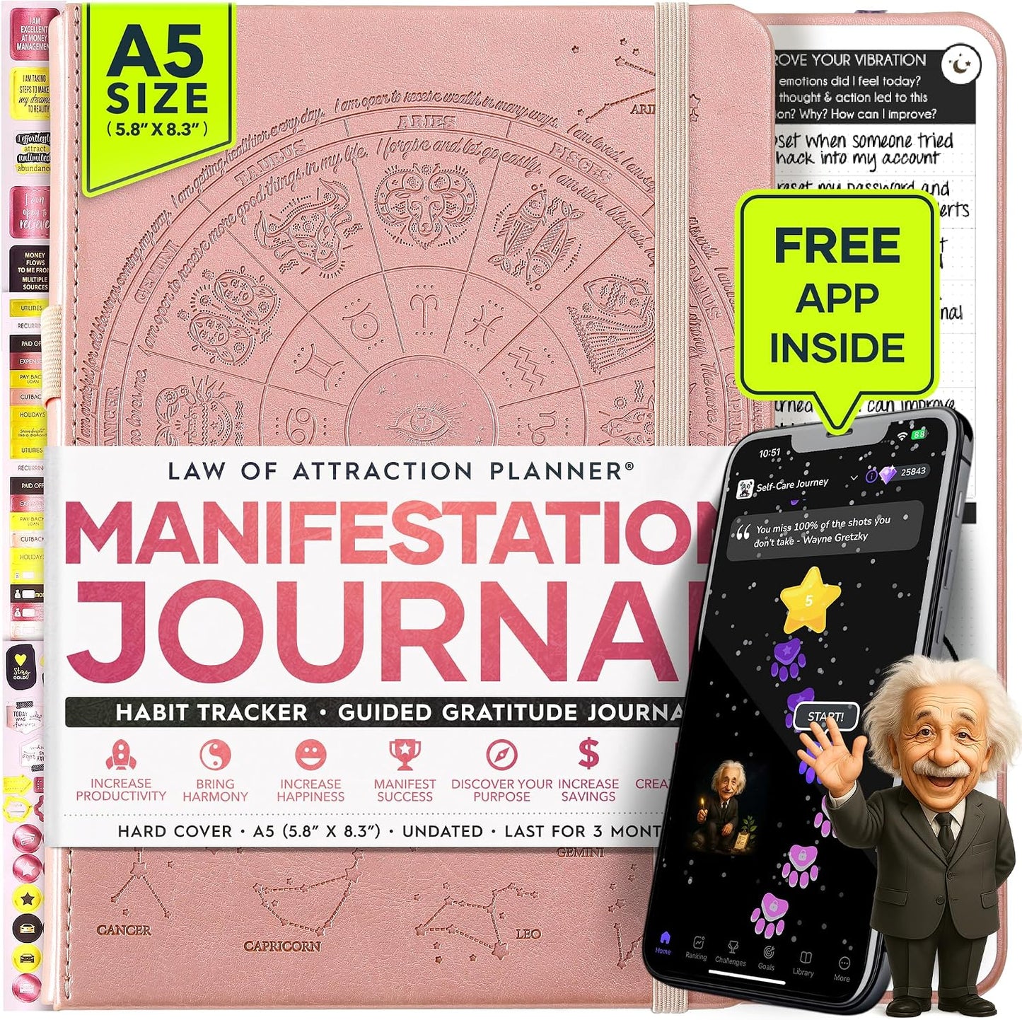 Freedom Mastery Daily Journal of Gratitude, Productivity & Habit Tracker | Undated 90-Day Planner with Daily Reflection, Mindfulness, Positivity, Vision Board & Stickers, Gratitude Journal for Women