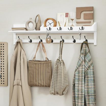 AMBIRD Wall Hooks with Shelf, 26.57 Inch Entryway Wood Coat Hooks for Wall with Shelf, Coat Rack Wall Mount with 5 Dual Hooks 3 Key Hooks Mail Organizer and Key Rack Holder (Brown)