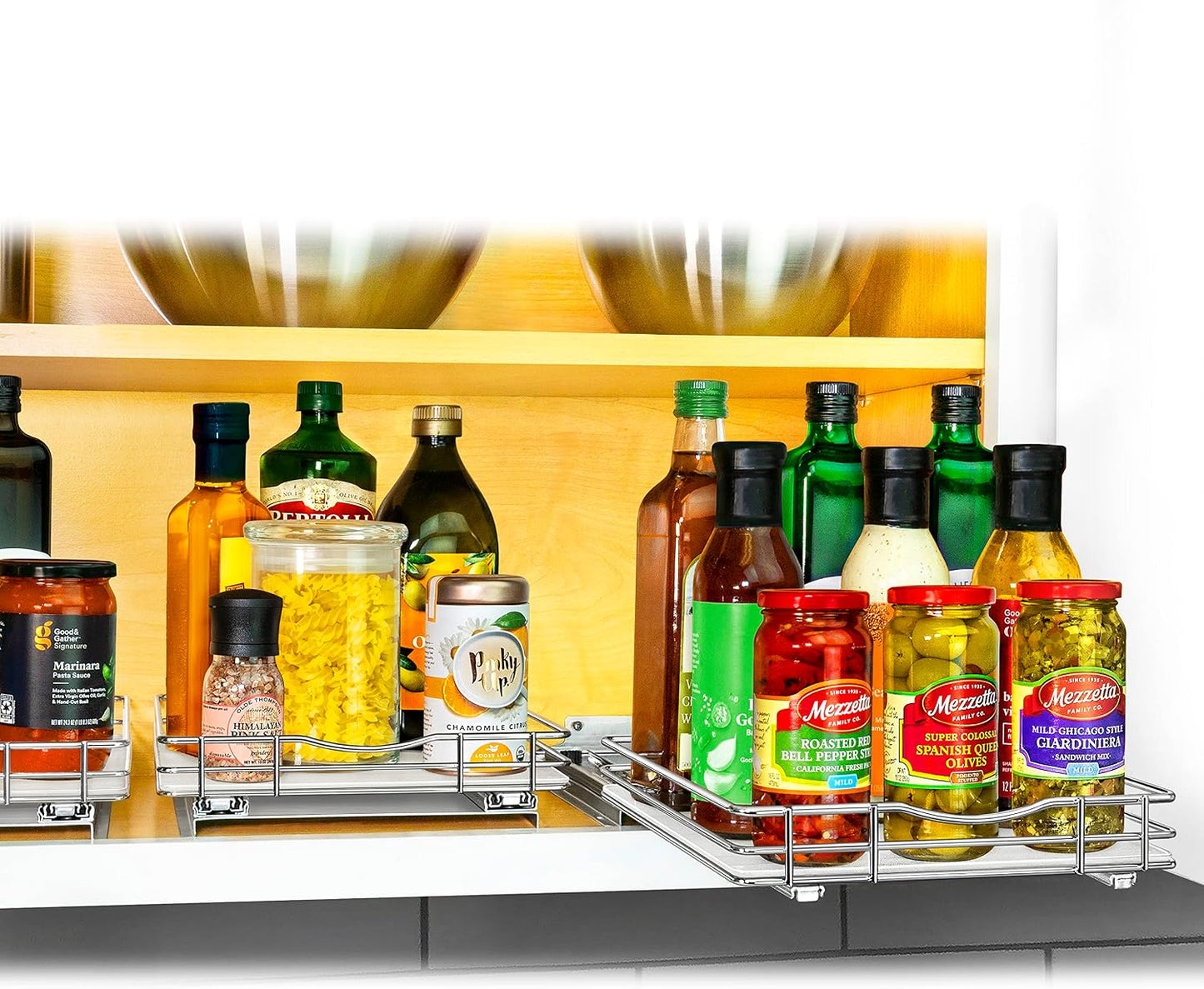 LYNK PROFESSIONAL® Pull Out Spice Organization for Cabinets - 4-3/8 inch Wide – Spice Rack for Inside Cabinets, Slide Out Spice Rack Organizer for cabinet – Pull Out Spice Rack, Sliding 2 Tier Chrome