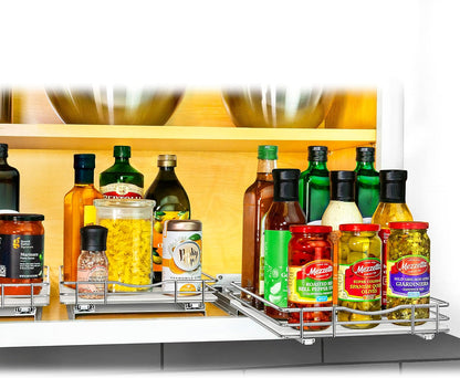 LYNK PROFESSIONAL® Pull Out Spice Organization for Cabinets - 4-3/8 inch Wide – Spice Rack for Inside Cabinets, Slide Out Spice Rack Organizer for cabinet – Pull Out Spice Rack, Sliding 2 Tier Chrome
