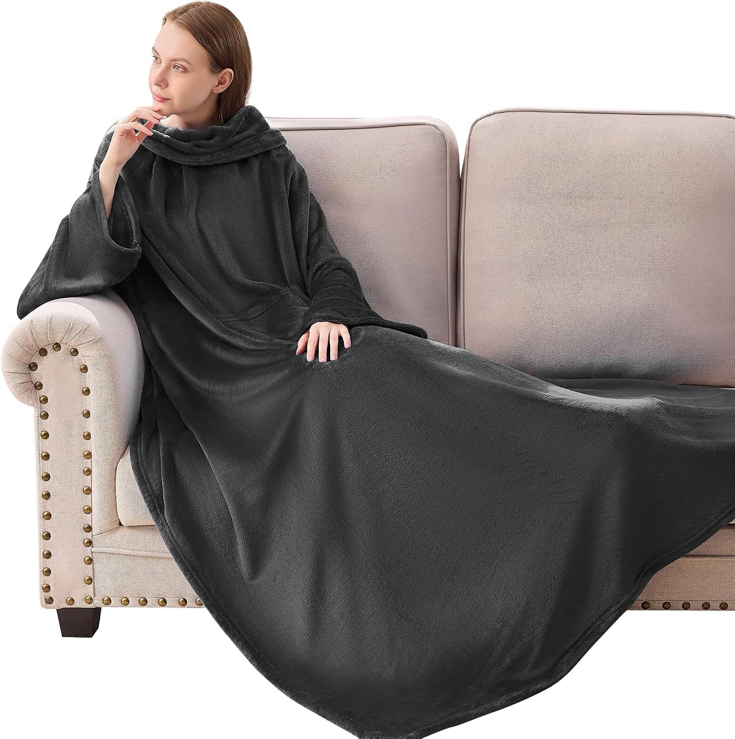IFNOW Fleece Wearable Blanket with Sleeves, Oversized Snuggle Robe