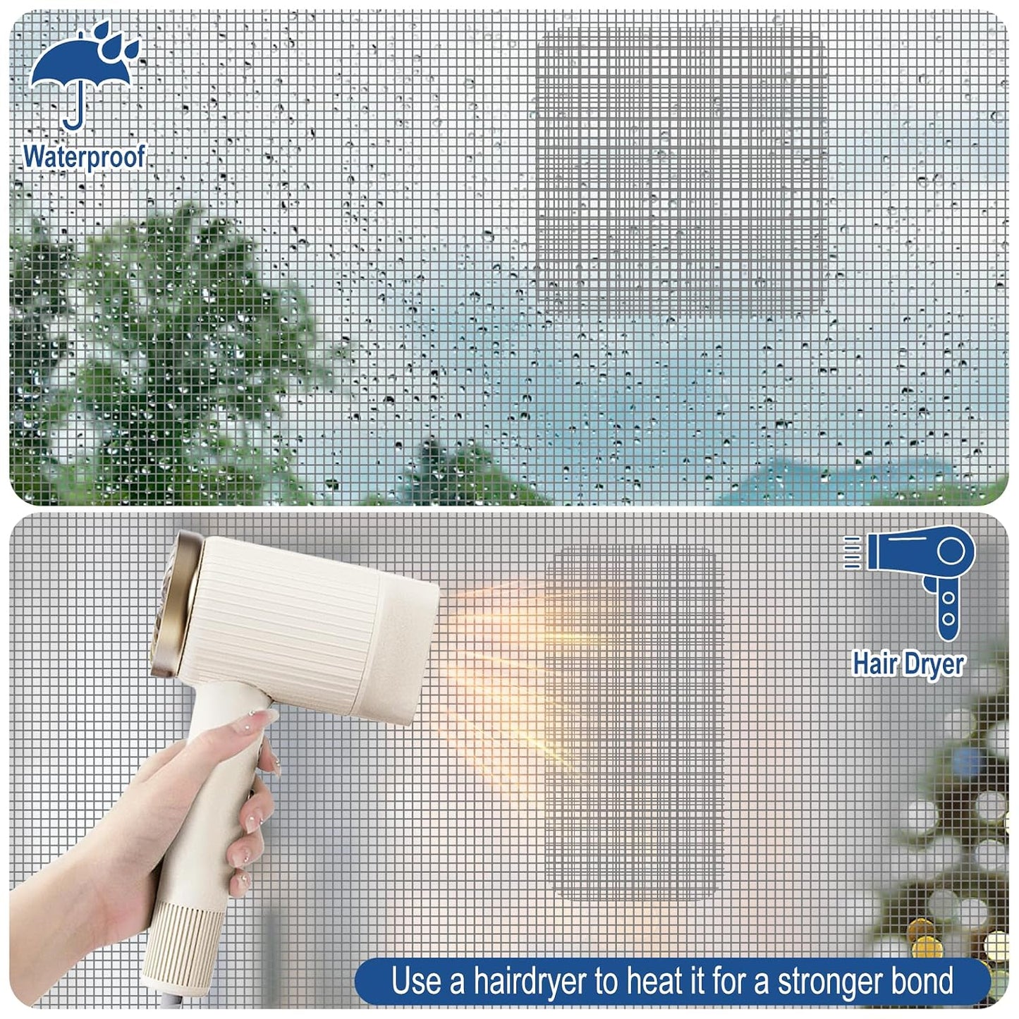 16pcs Fiberglass Screen Repair Patches 3 Sizes Gray Self Adhesive Mesh Tape | Fast Repair Tape for Window, Screen Door & Mosquito Net, Instant Patch to Fix Small Holes and Tears Easily