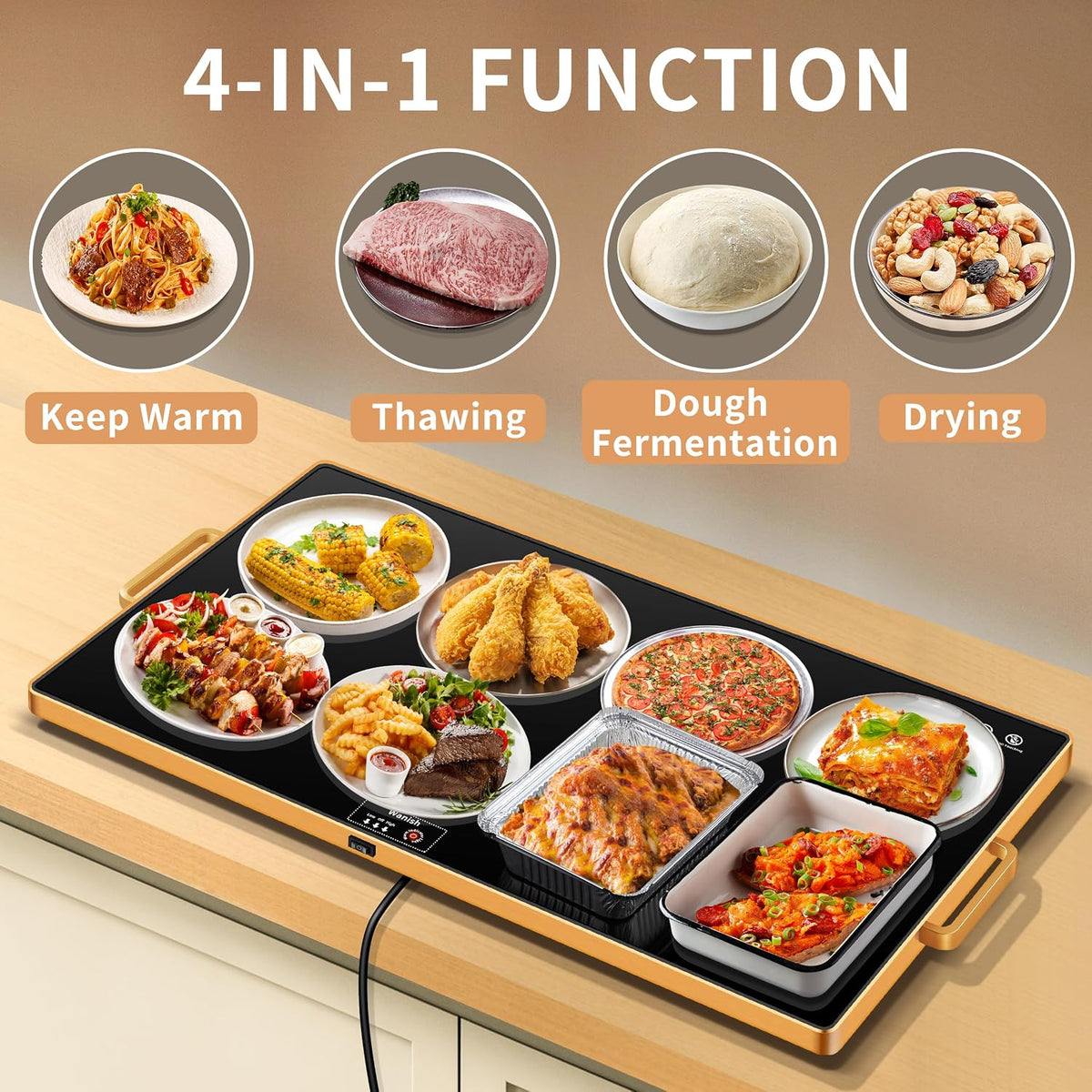 Electric Warming Tray,Extralong 47"x12",Tempered Glass Warming Mat for Food