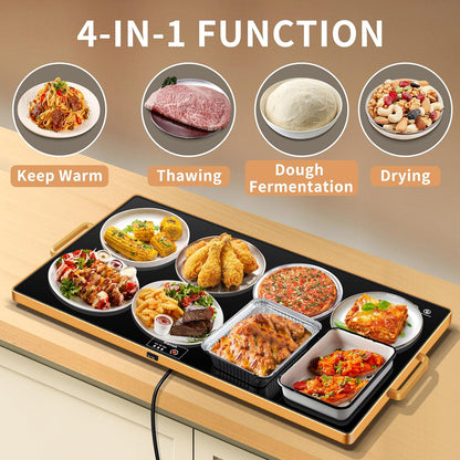 Electric Warming Tray,Extralong 47"x12",Tempered Glass Warming Mat for Food