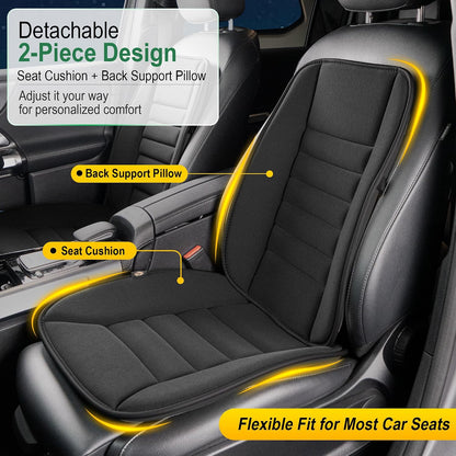 kingphenix Car Seat Cushion with Back Support Pillow, Memory Foam, Black | Memory Foam Car Cushion for Long Driving, Truck, Office Chair, Tailbone and Lower Back Support