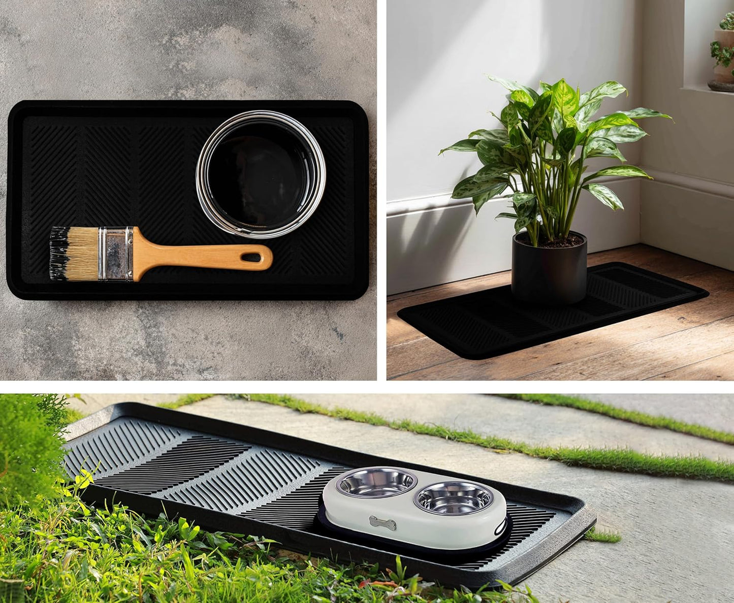 Croft&Cane Rubber Boot Tray - Black 16x32 inch Large Waterproof Shoe Tray | Heavy Duty Big Foot Indoor Outdoor Boot Mat with Raised Edges - Slip Resistant Entryway Garage Pet Feeding Multi-Purpose Mat
