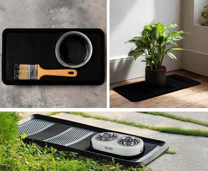 Croft&Cane Rubber Boot Tray - Black 16x32 inch Large Waterproof Shoe Tray | Heavy Duty Big Foot Indoor Outdoor Boot Mat with Raised Edges - Slip Resistant Entryway Garage Pet Feeding Multi-Purpose Mat
