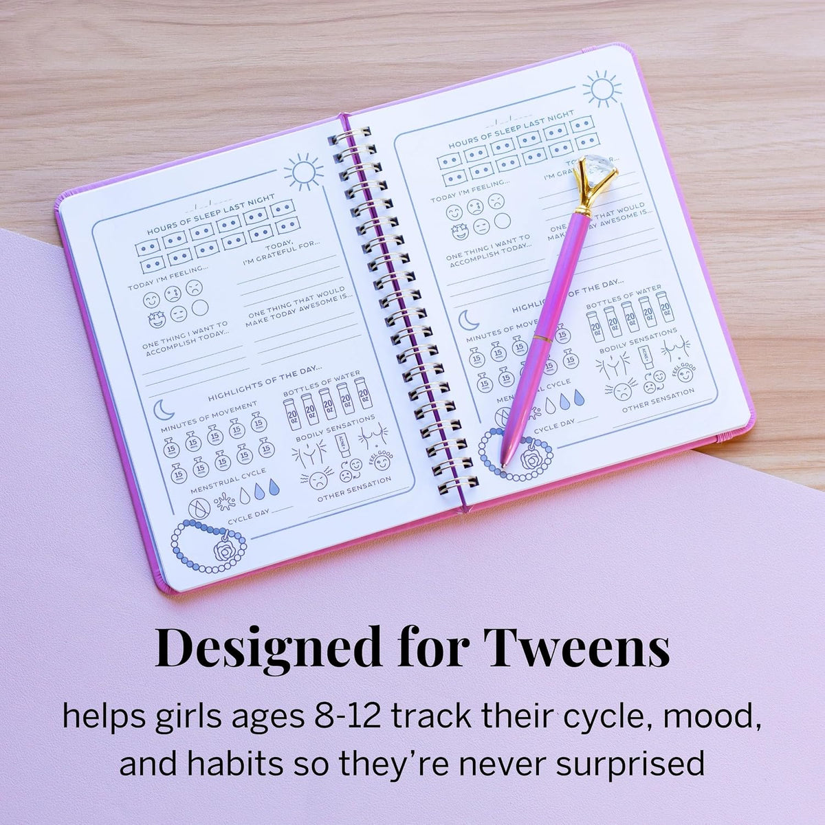 Pixie Period Tracker Journal for Girls 8-12 - Pixie’s My First Period Notebook with Daily Menstrual Cycle Guided Reflection For Feminine Care - First Period Gifts For Young Girls & Teens